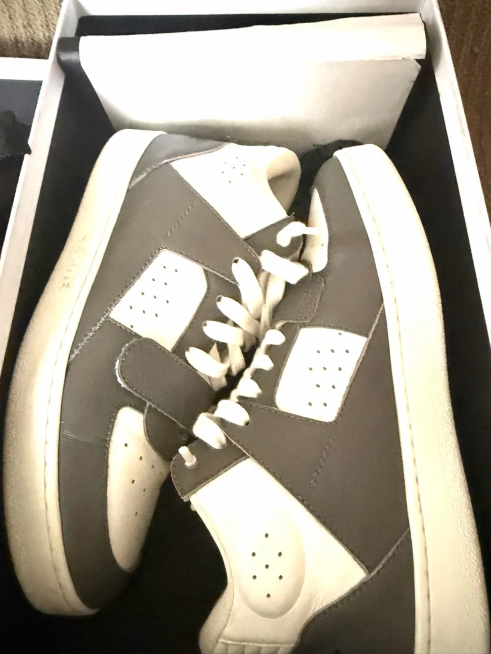 Celine White and Gray Leather Mid- Top Sneakers - Picture 5 of 7